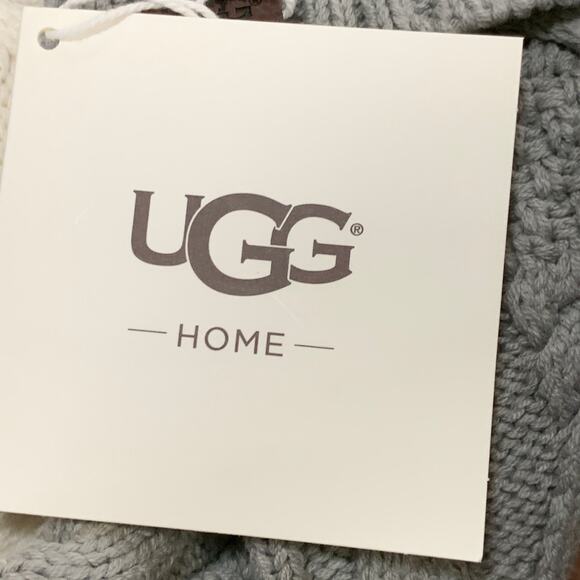 UGG Home Christmas Cable Knit Stocking Stuffer Gray Holiday Pom Pom 12” x 21” - Picture 3 of 8